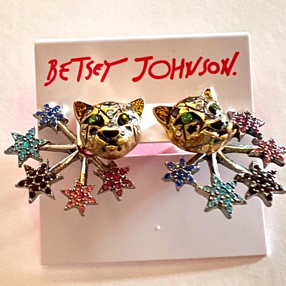 New Betsey Johnson multicolored HEAVENLY CREATURES front/back earrings - Picture 2 of 12